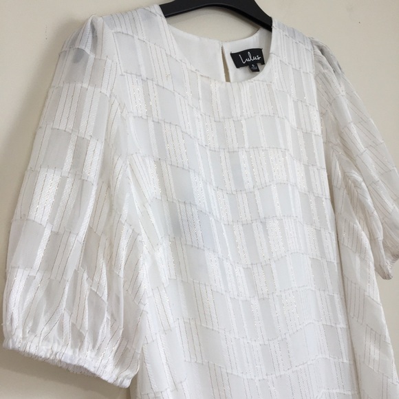 Lulus Check Up On It White and Gold Short Sleeve Mini Shift Dress - Picture 14 of 16